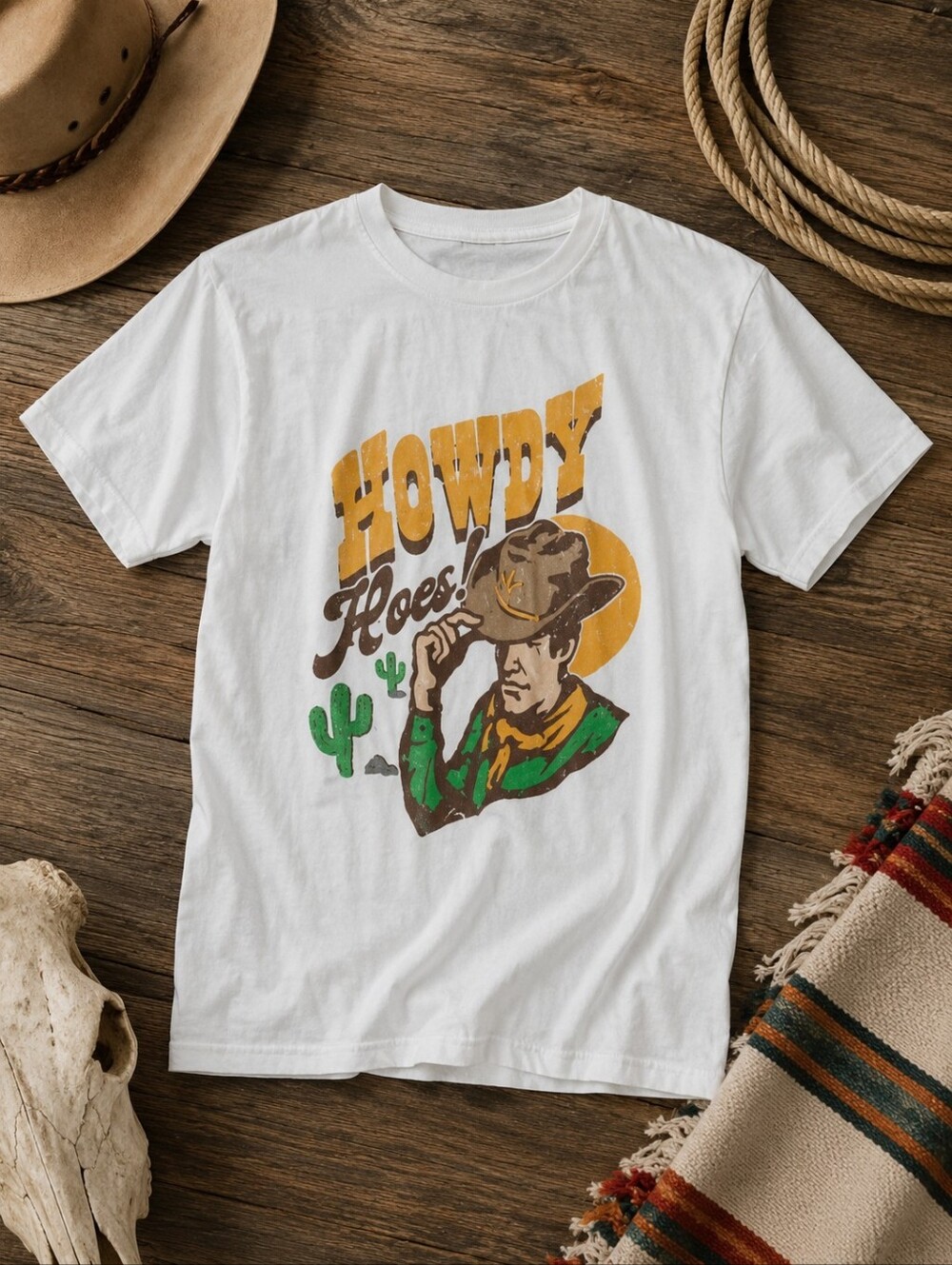 Spencer's Vintage White Howdy Cowboy Graphic Tee White Western T-Shirt Size M